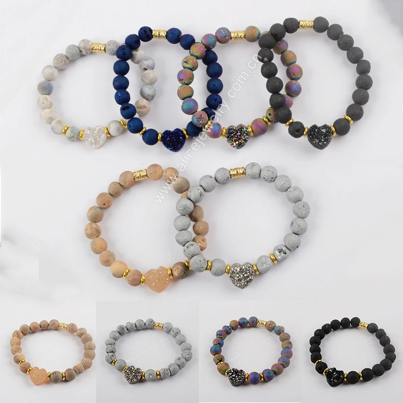 Natural Druzy Agates Stone Bead Bracelets Heart Druzy Charm Bracelet On Hand For Women Energy Healing Jewelry Accessories
Natural Druzy Agates Stone Bead Bracelets Heart Druzy Charm Bracelet On Hand For Women Energy Healing Jewelry Accessories
