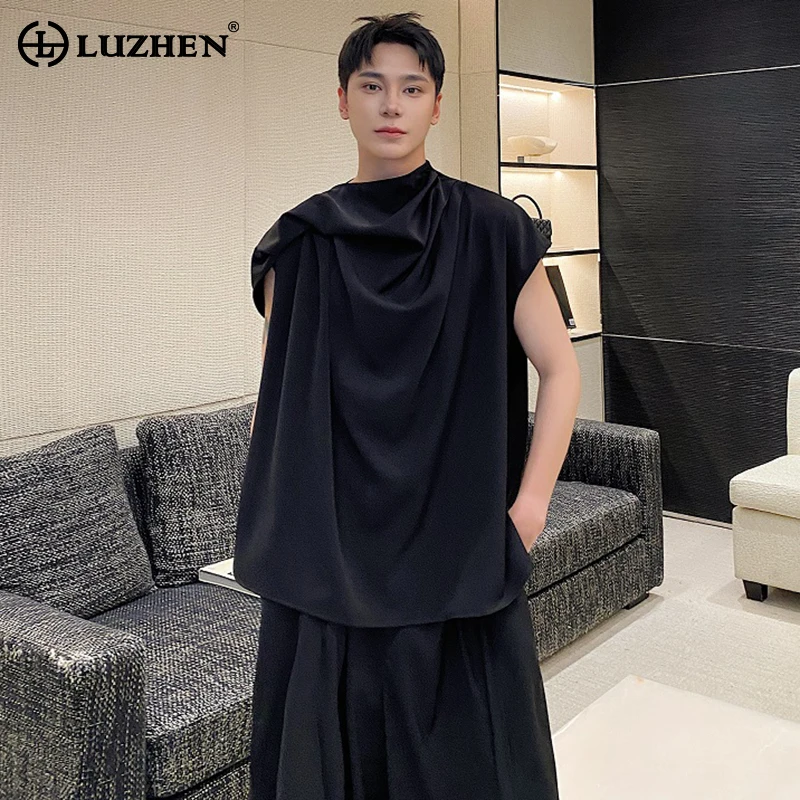 

LUZHEN Pleated Asymmetric Design Fashion Solid Color Sleeveless Vests Original Personality Trendy Elegant Men's Waistcoat LZ2561