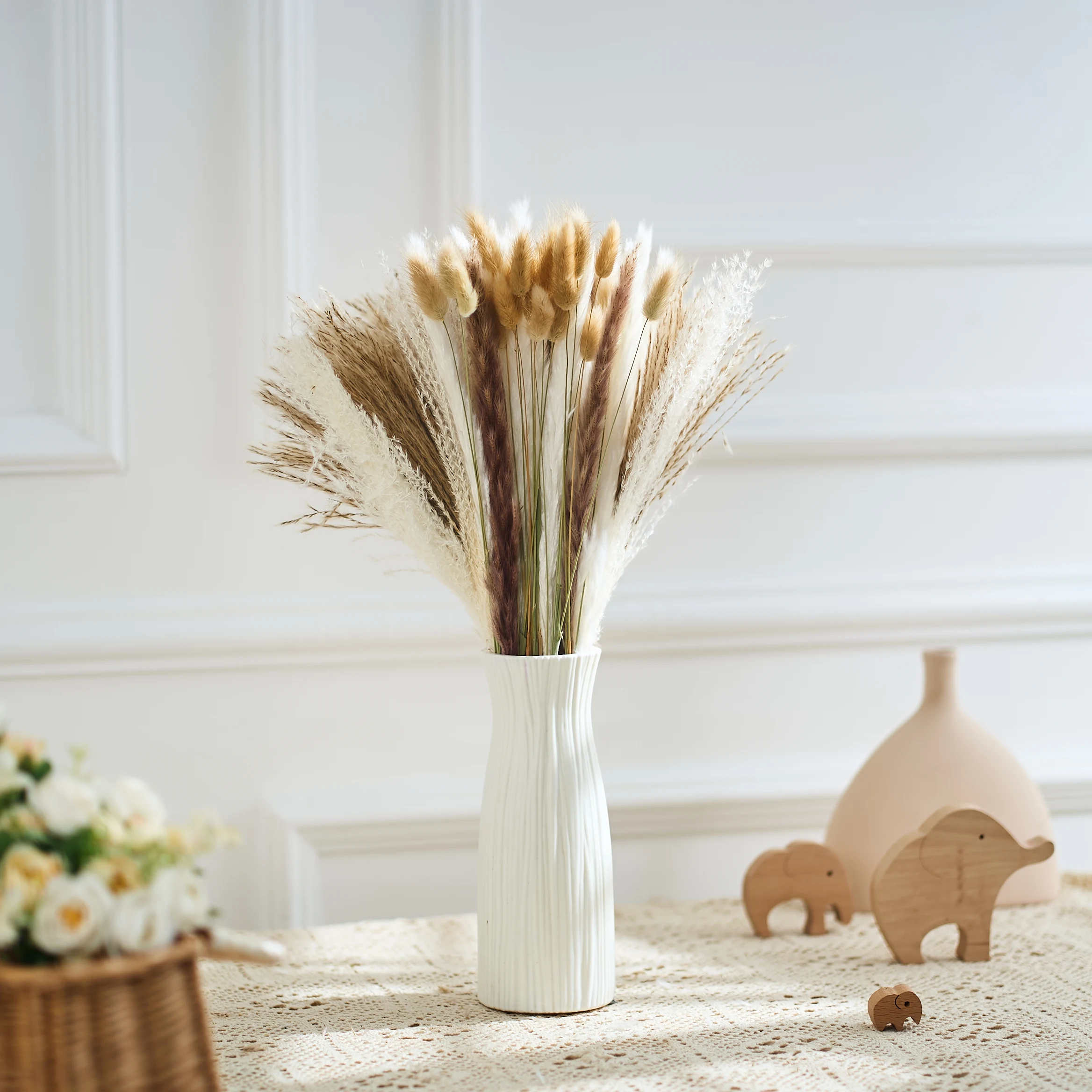 

83PCS Pampas Natural Dried Flowers Bunny Tail Grass Flower Bouquet Pampas Grass for boho style Home Wedding Christmas Decoration
