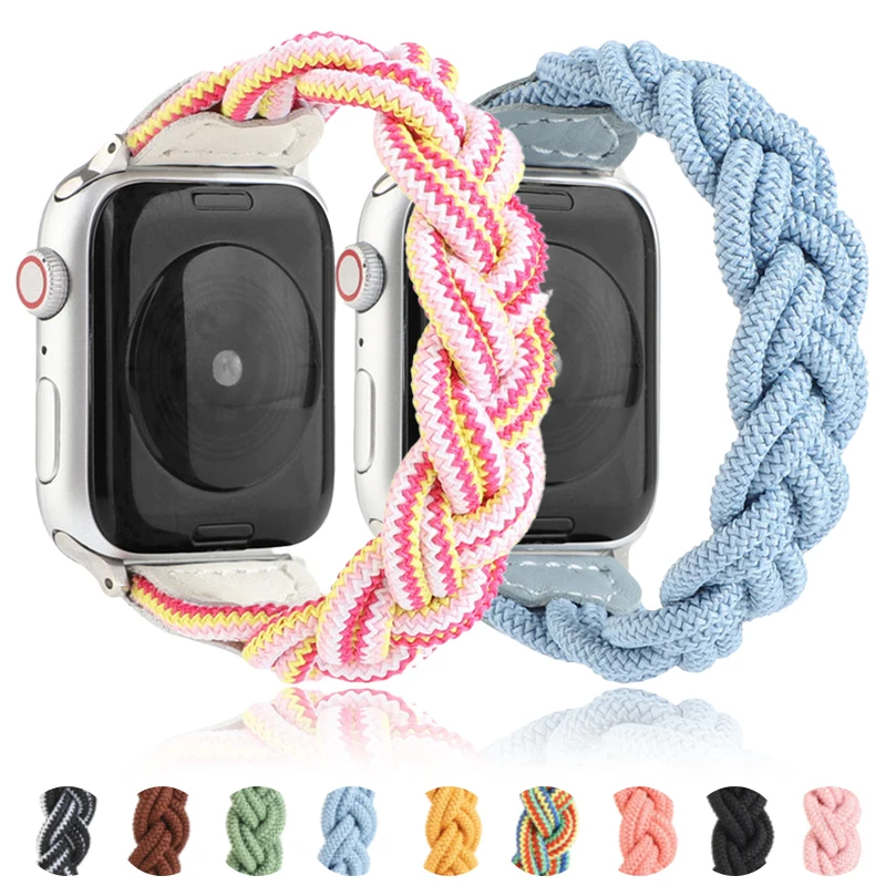 

Ремешок Плетеный для Apple Watch Band 44 мм 49 мм 38 40 мм 41 мм 42 мм 45 мм, эластичный плетеный браслет для iWatch Ultra 9 8 SE 7 6 5 4 3 2