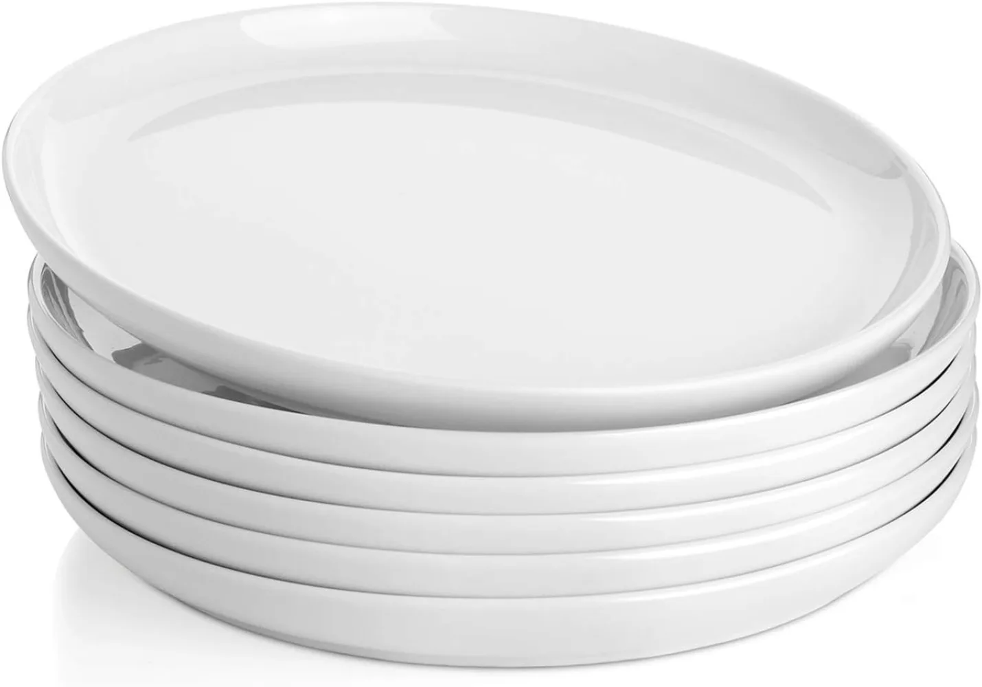 

Набор из 6 белых фарфоровых обеденных тарелок Sweese, посудомоечная машина, микроволновая печь, безопасная для духовки, 10-дюймовый салат, Сервировочная Современная круглая посуда-