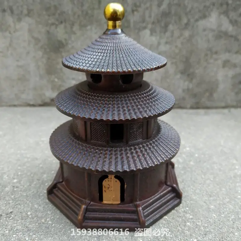Antique bronze collection patina purple color copper incense burner Temple of Heaven-shaped incense burner coil incense home 
Antique bronze collection patina purple color copper incense burner Temple of Heaven-shaped incense burner coil incense home