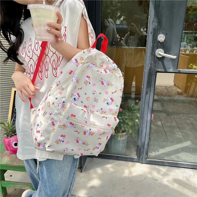 

Cute Sanrio Hello Kitty Cartoon Female Backpack 2024 New Student Schoolbag Sweet Large Capacity Leisure Backpack Girl Gift