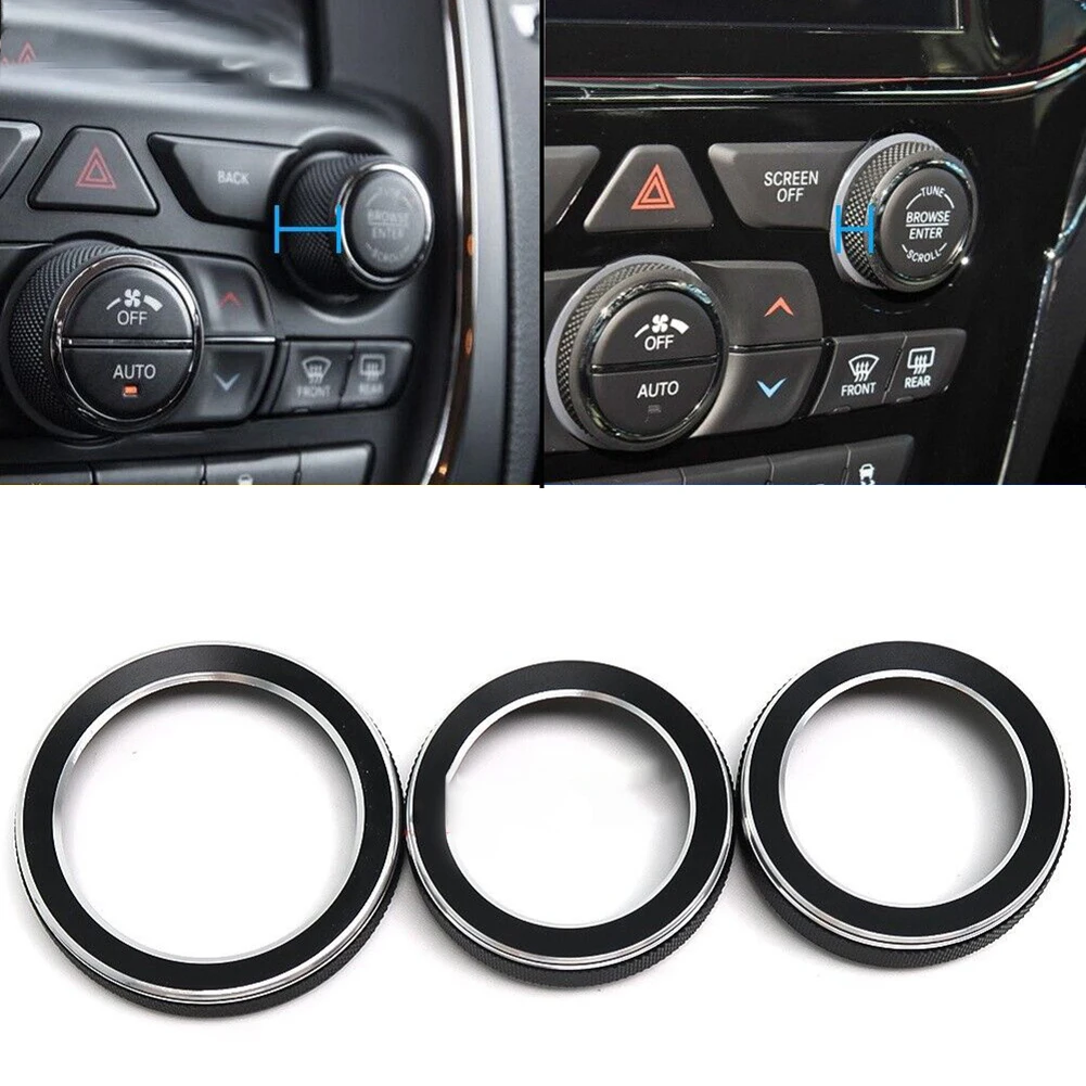 

3PCS Fits For Jeep Grand For Cherokee 2014-2021 Car Aluminum Alloy Volume Turn Knob Ring Cover Durable Replacement Black