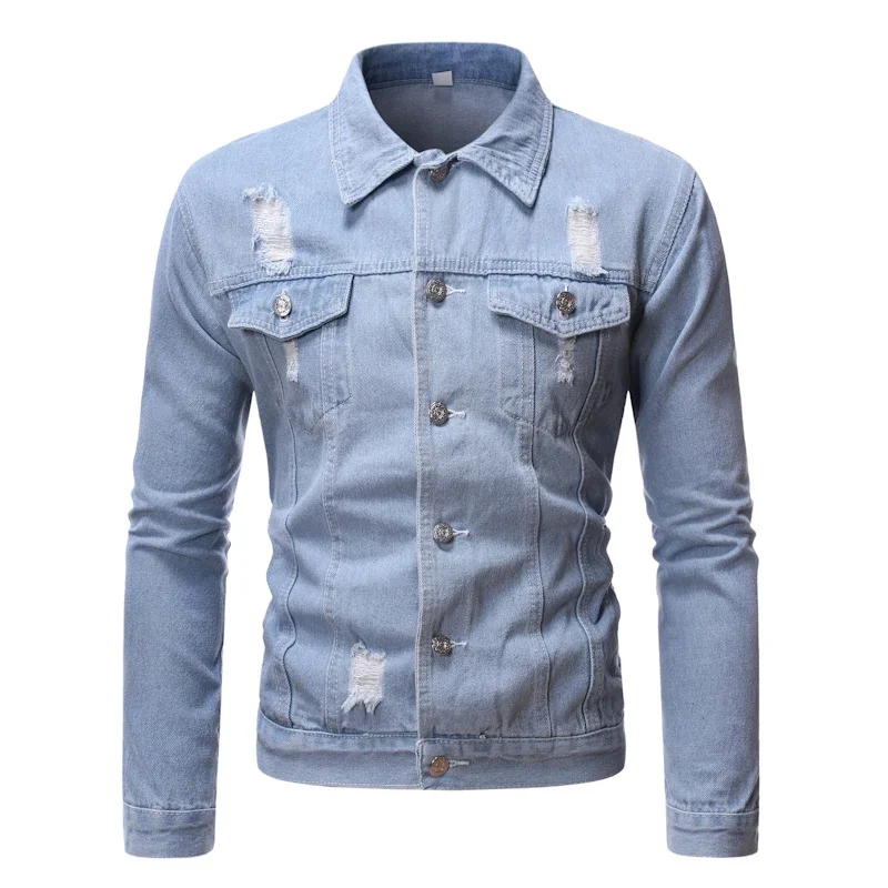 New Spring Autumn Men's Jacket Solid Black Blue Casual Streetwear Hole Jean Coat Mens Turn Down Collar Denim Jackets
New Spring Autumn Men's Jacket Solid Black Blue Casual Streetwear Hole Jean Coat Mens Turn Down Collar Denim Jackets