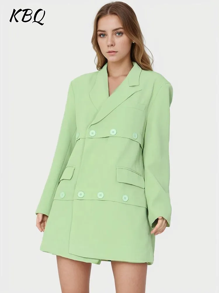 

KBQ Spliced Buttons Loose Chic Green Blazer For Women Notched Collar Long Sleeve Patchwork Pocket Casual Blazers Female Fashion
