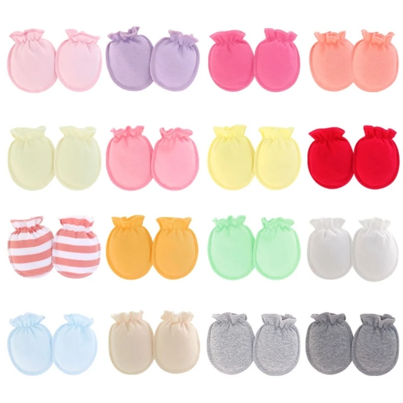 

F62D Newborn No-Scratch Gloves Non-fluorescent Cotton Mittens for Baby 0-3M Infant Face Protective Gloves Shower Gift 5Pair