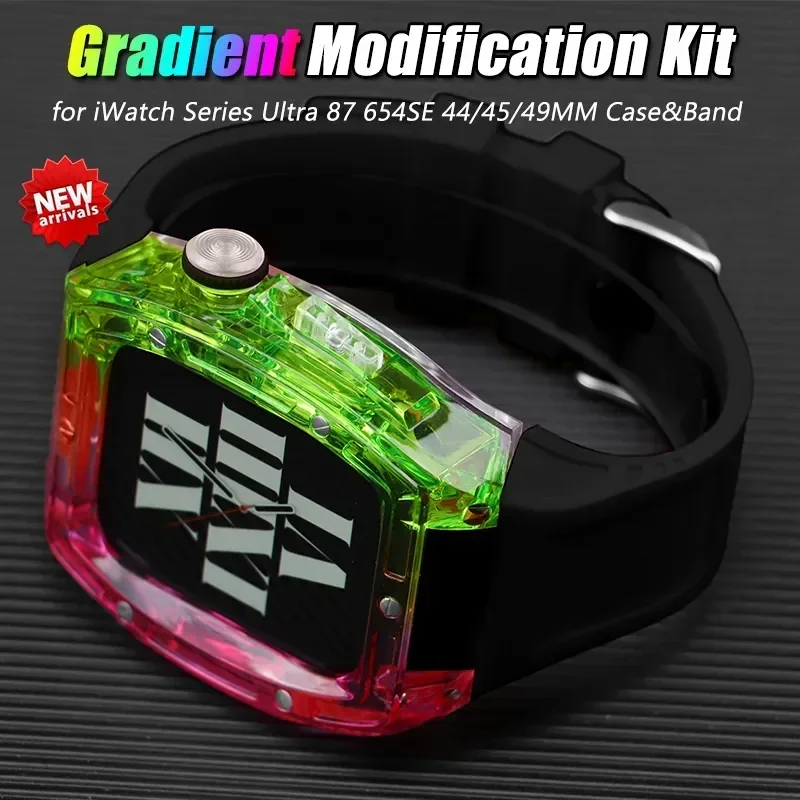 Gradient Modification Cover Strap for Apple Watch Ultra 49mm Mod Kit Transparent PC Case IWatch 9 8 7 6 SE 44/45mm Silicone Band
Gradient Modification Cover Strap for Apple Watch Ultra 49mm Mod Kit Transparent PC Case IWatch 9 8 7 6 SE 44/45mm Silicone Band