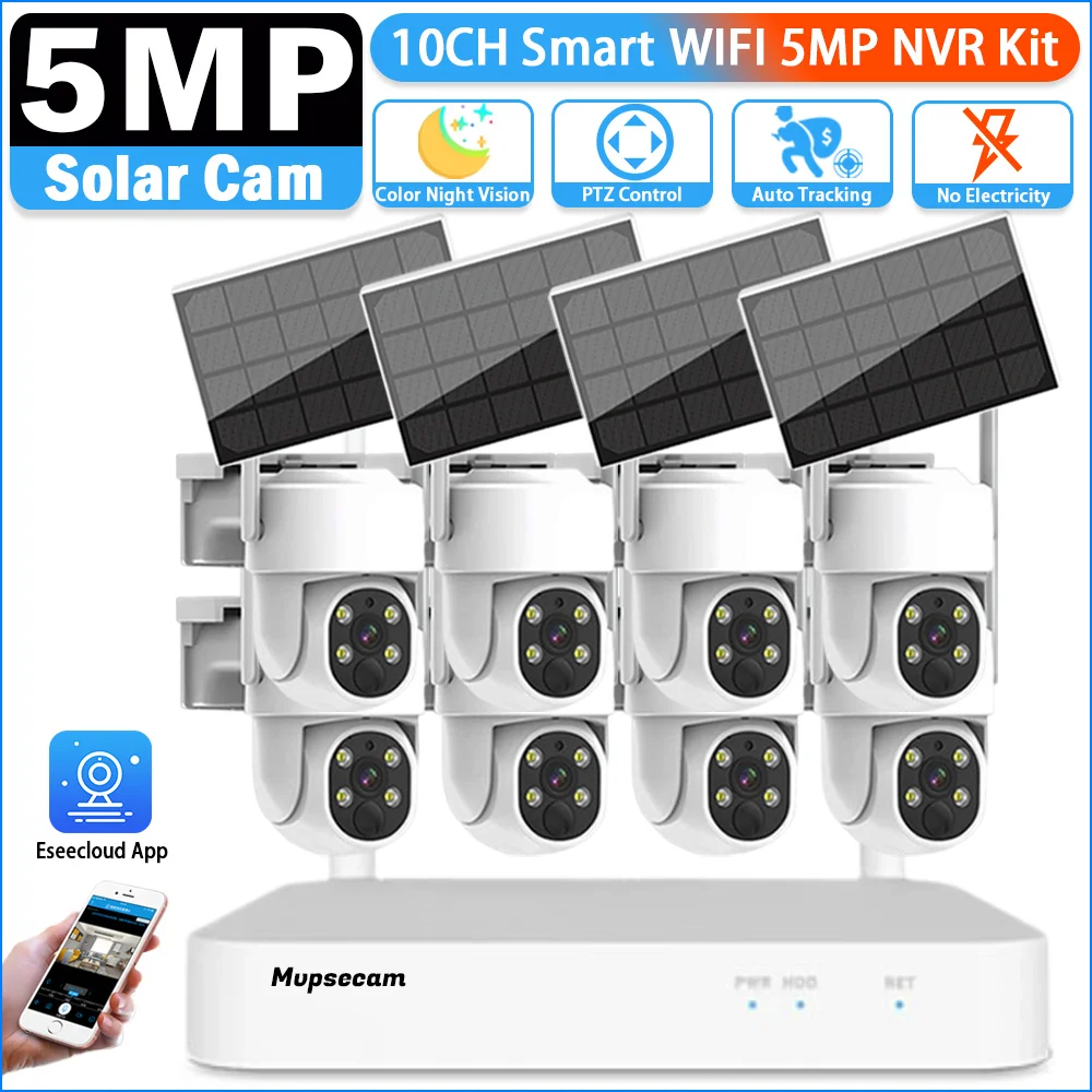 10CH 5mp HD Wireless Wifi IP Camera PTZ Security System CCTV Solar Camera Video Surveillance WIFI NVR Kit Outdoor Two-Way Audio
10CH 5mp HD Wireless Wifi IP Camera PTZ Security System CCTV Solar Camera Video Surveillance WIFI NVR Kit Outdoor Two-Way Audio
