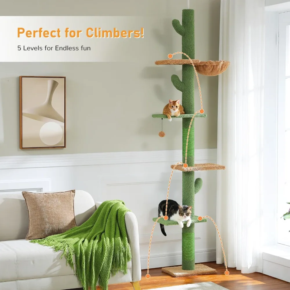 

PAWZ дорожное дерево для кошек, кактус от пола до потолка, башня для кошек с регулируемой высотой (95-108 дюйма)