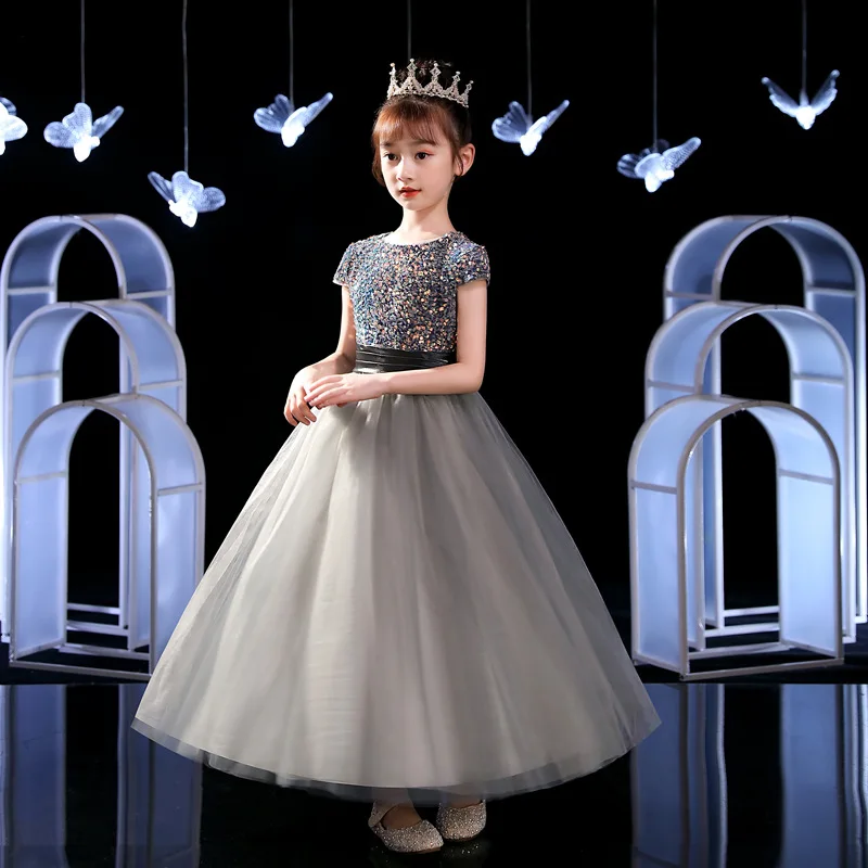 

Girls' Dress Fashion Cute Children Host Birthday Performance Dress Little Girl Piano Playing Princess Long Dress