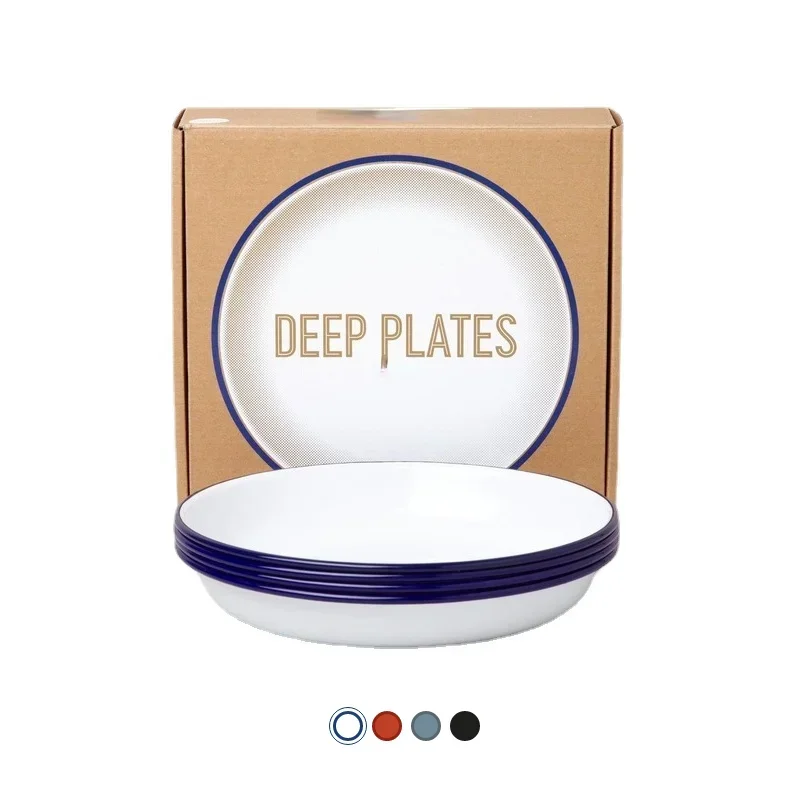 4 pcs set 22 cm Four enamel deep plates perfect for piling high with fresh salads or pasta
4 pcs set 22 cm Four enamel deep plates perfect for piling high with fresh salads or pasta