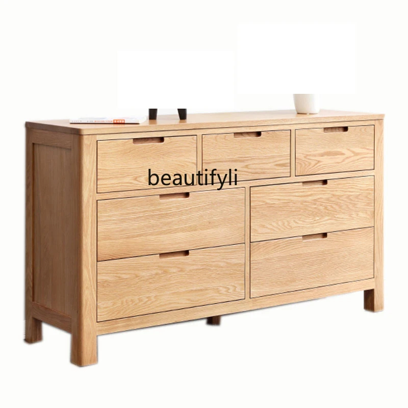 

Nordic Solid Wood Chest of Drawers 7-Drawer Cabinet Oak TV Bench for Bedroom Furniture Drawer Locker Side Cabinet