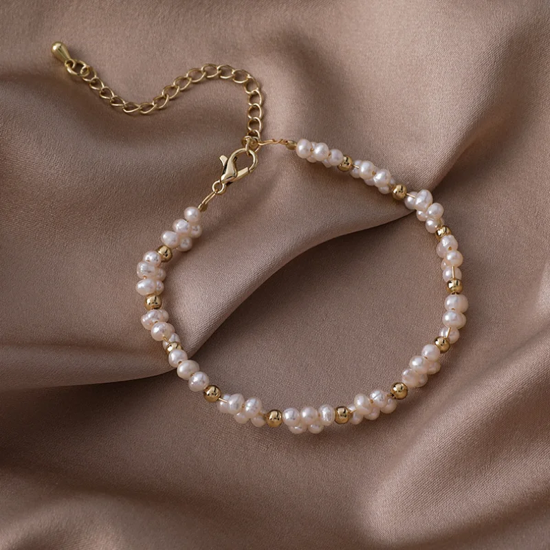 ALLNEWME Elegant Genuine Freshwater Pearl Braid Flower Charm Bracelets for Women Gold Beads Elastic Beaded Bracelet Accessories
ALLNEWME Elegant Genuine Freshwater Pearl Braid Flower Charm Bracelets for Women Gold Beads Elastic Beaded Bracelet Accessories