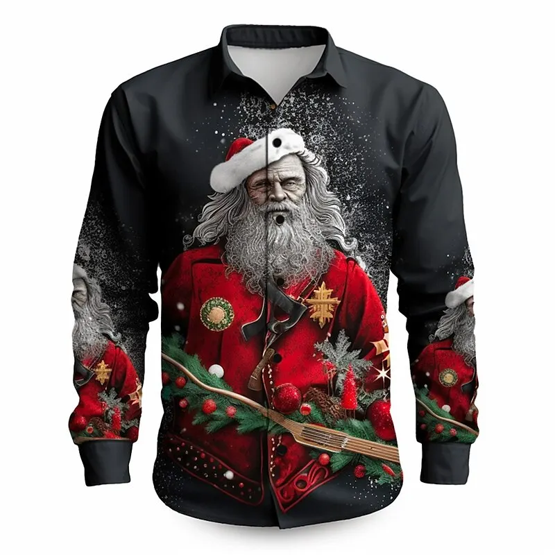 

New Men's Boutique Santa Claus Printed Shirt Men's Summer Casual Cardigan Men's Street Fashion Clothing Men's Sports Undershirt