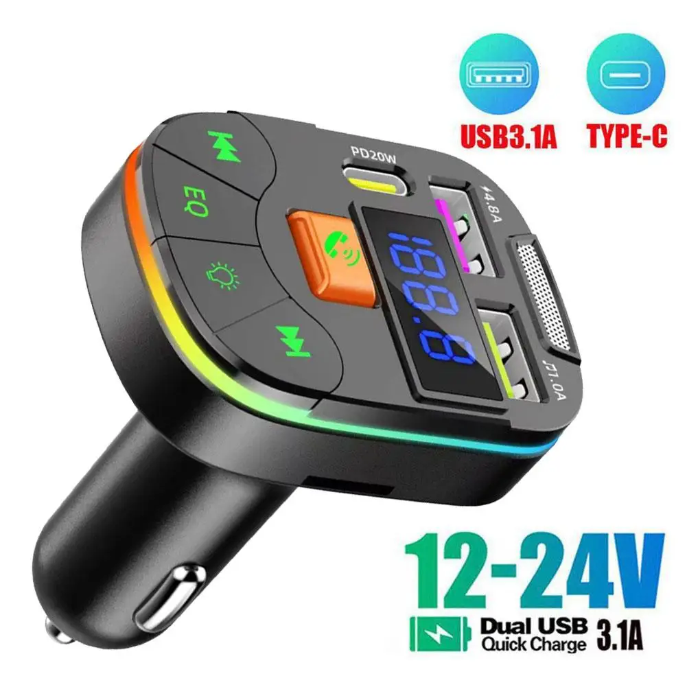

Bluetooth 5.3 FM Transmitter Handsfree Car Radio Modulator MP3 Player With 20W USB Super Quick Charge Adapter For Car E7W9