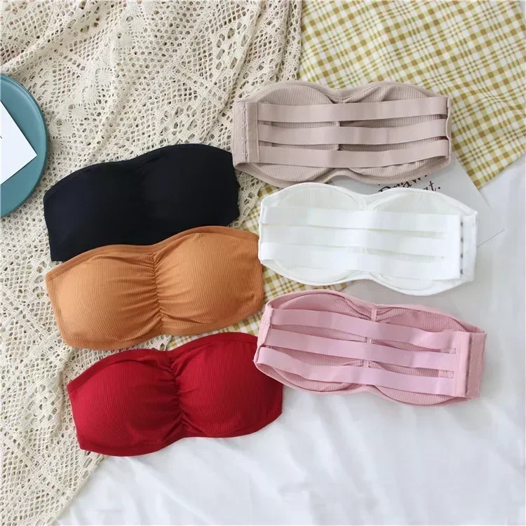 Women's Invisible Strapless Bra with Removable Pads Sexy Underwear Tube Top Girls One-piece Backless Lingerie Cropped Tanks Women's Invisible Strapless Bra with Removable Pads Sexy Underwear Tube Top Girls One-piece Backless Lingerie Cropped Tanks