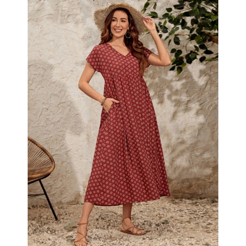 Dress 2023 Summer New Loose And Casual Bohemian Vintage Ethnic Style Printed Pleated V-neck Short Sleeve High Waist Frock Women
Dress 2023 Summer New Loose And Casual Bohemian Vintage Ethnic Style Printed Pleated V-neck Short Sleeve High Waist Frock Women