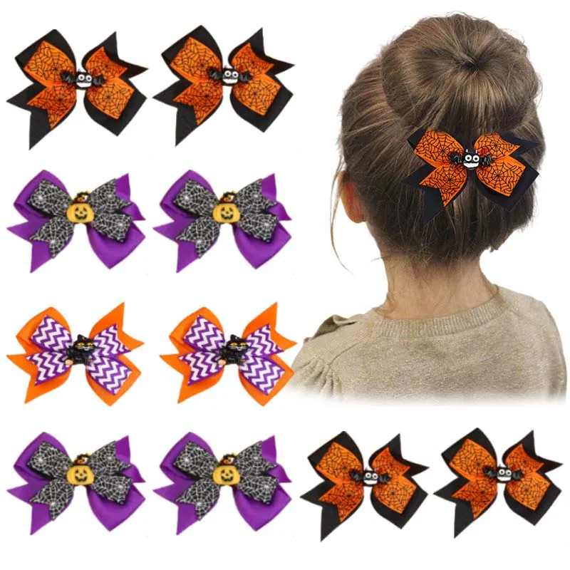 

ncmama 2Pcs/set Halloween Pumpkin Hair Bows with Clip For Baby Girls Striped Hairpins Barrettes Kids Headwear Hair Accessories