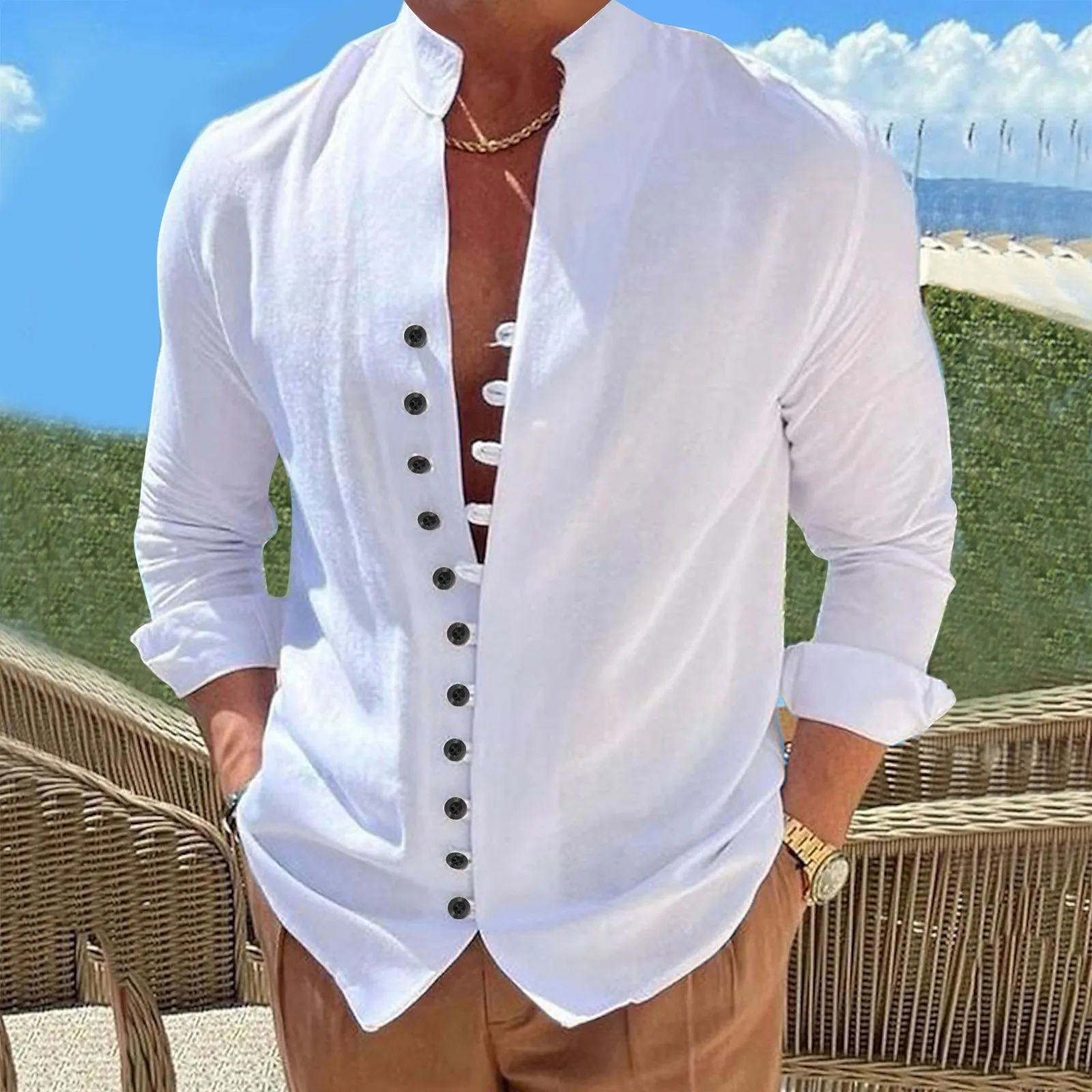 Men's Linen Long Sleeve Shirts Solid Color Loose Beach Holiday Shirt Oversized Cuff Button Hawaiian Shirt Beach Blouse Camisas
Men's Linen Long Sleeve Shirts Solid Color Loose Beach Holiday Shirt Oversized Cuff Button Hawaiian Shirt Beach Blouse Camisas