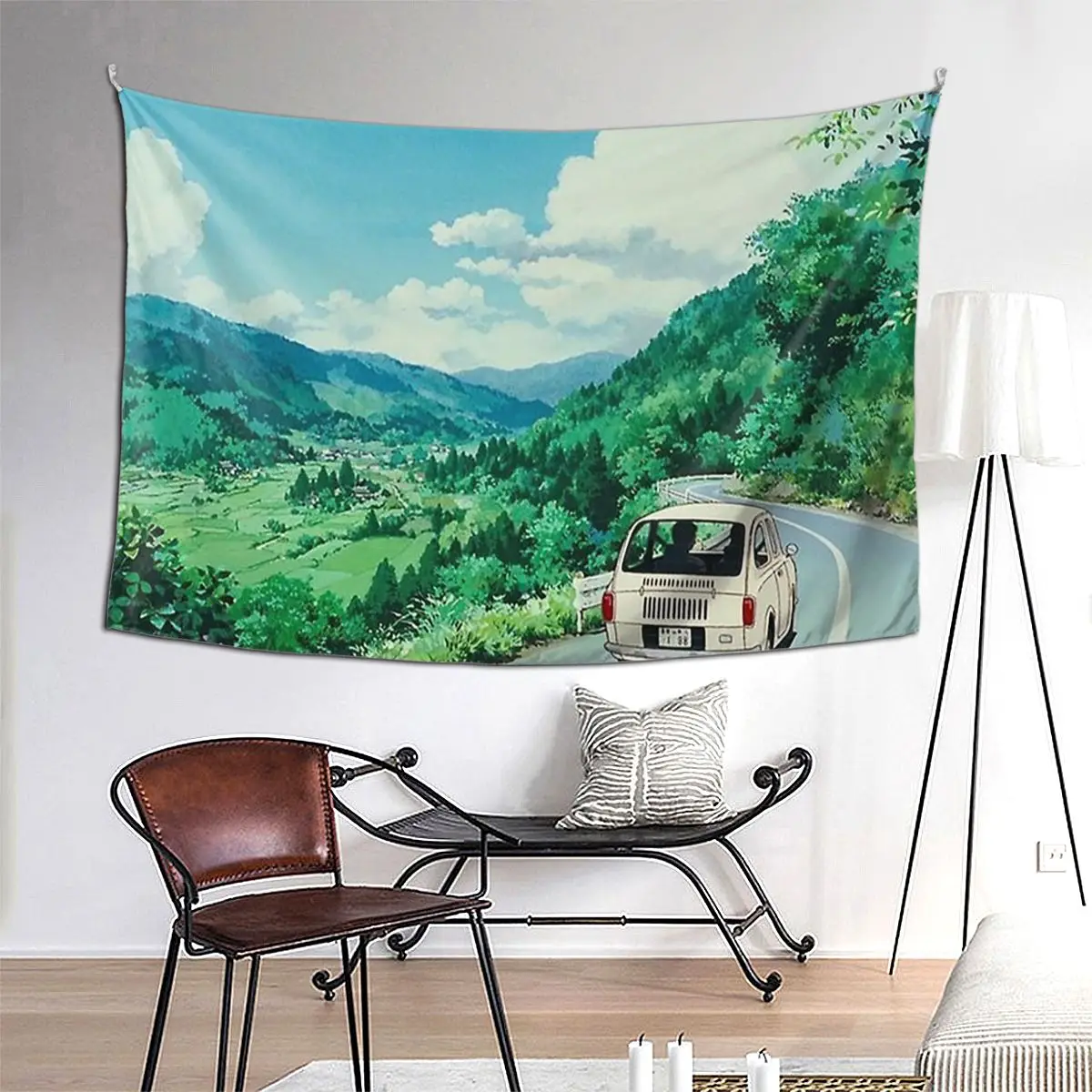

Vintage Anime Road Scenery Tapestry Hippie Wall Hanging Aesthetic Home Decor Tapestries for Living Room Bedroom Dorm Room