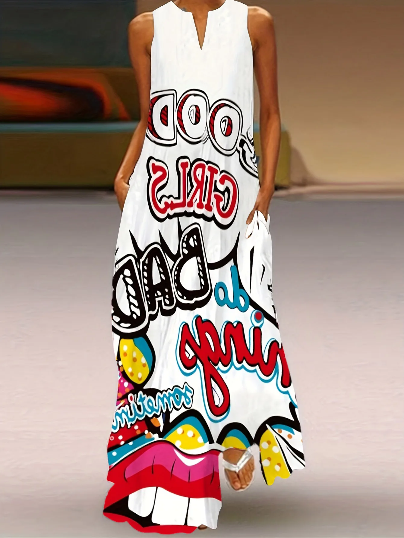 Letter Print Graffiti V-neck Dresses Sleeveless Pullover Cami Bohemian Long Dress New Fashion Elegant Ladies Clothes
Letter Print Graffiti V-neck Dresses Sleeveless Pullover Cami Bohemian Long Dress New Fashion Elegant Ladies Clothes