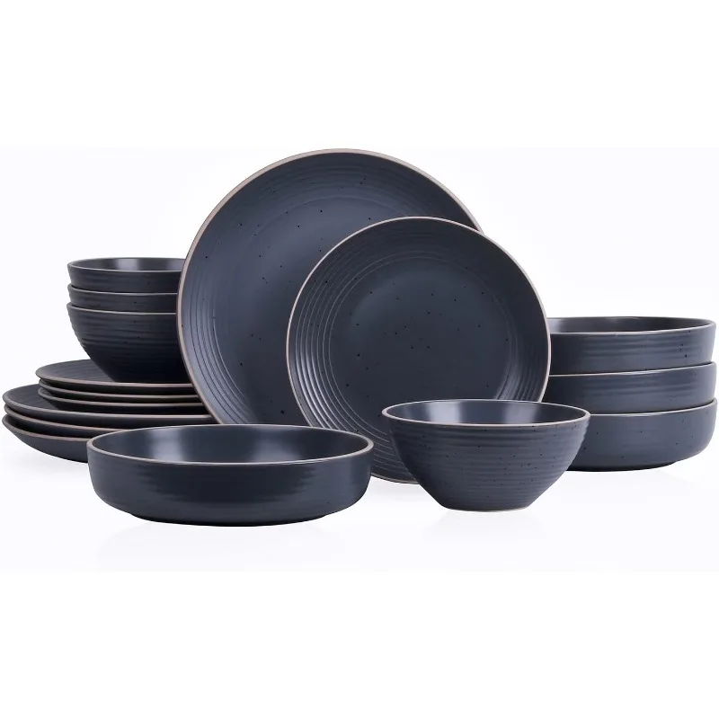 

Lauren Modern Stoneware 16-piece Round Dinnerware Set, Plates and bowls Set, Dish set for 4, Charcoal