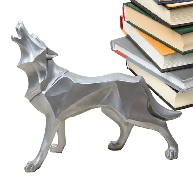 

Geometric Wolf Statue Cool Abstract Animal Figurine Decoration Resin Modern Wolf Sculpture Wolf Sculpture For Bookcase Decor