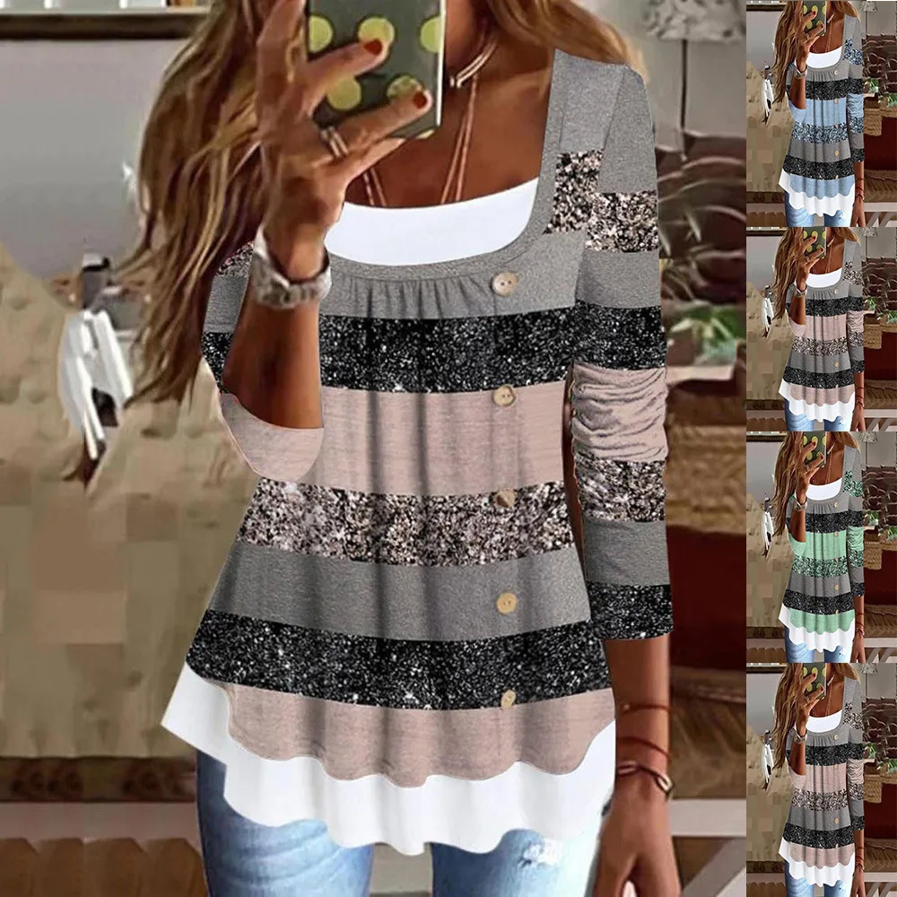 Early Spring 2023 Women's Casual Round Collar Long Sleeve T -shirt Collaboration Buttons Folds Fake Two-piece Retro Pullover Top
Early Spring 2023 Women's Casual Round Collar Long Sleeve T -shirt Collaboration Buttons Folds Fake Two-piece Retro Pullover Top