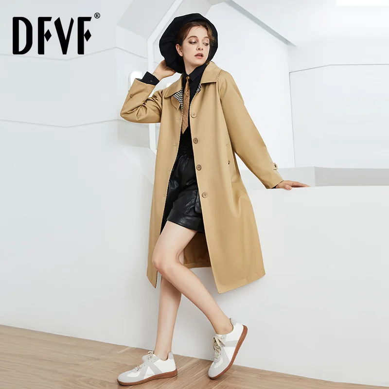 

Single Breasted Trench Coat for Women, Thick, Crisp Splicing, Checked Pattern, Long Coats, Female Jackets, New
