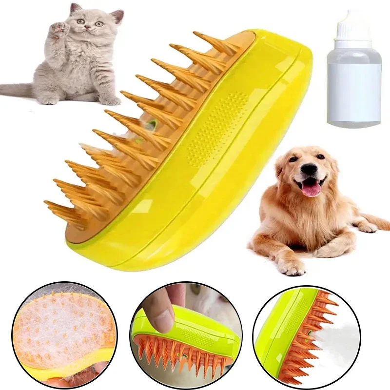 

Steamy Dog Brush Electric Spray Cat Hair Brush 3 In1 Dog Steamer Brush For Massage Pet Grooming Removing Tangled and Loose Hair