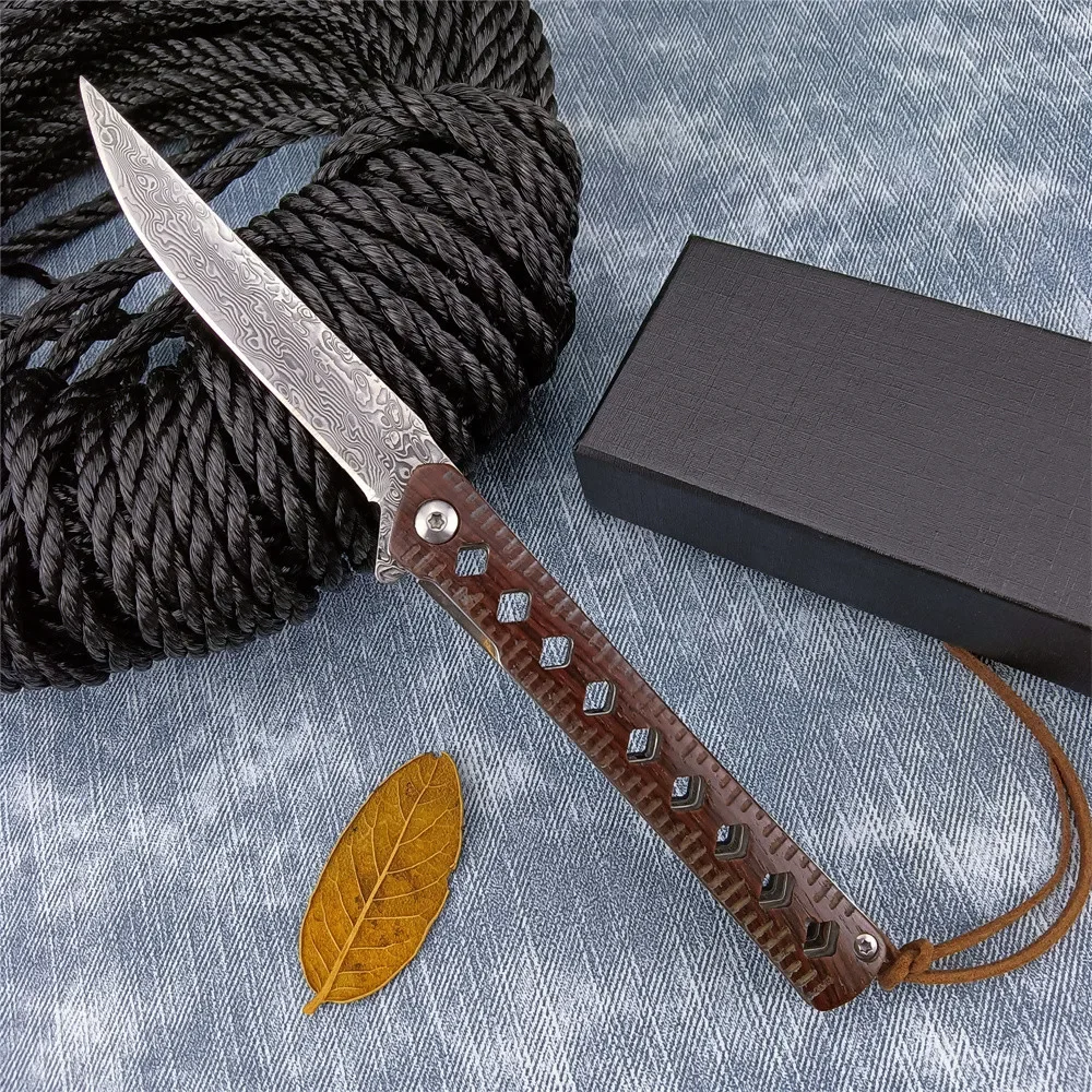 VG10 Damascus Steel Blade Lightweight Pocket Folding Knife Rosewood Handle Outdoor Camping Hunting Tactical Knives EDC Tool
VG10 Damascus Steel Blade Lightweight Pocket Folding Knife Rosewood Handle Outdoor Camping Hunting Tactical Knives EDC Tool