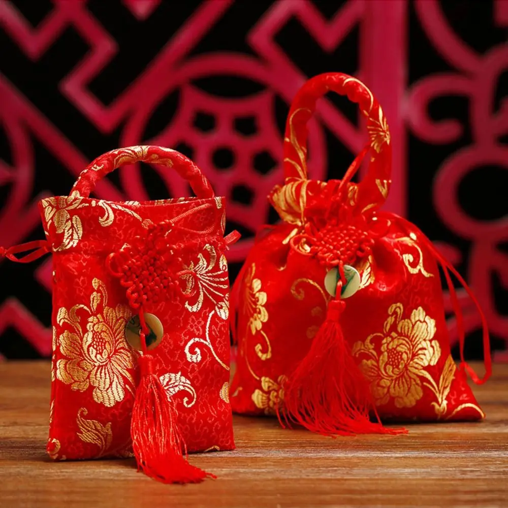 

Сумка на запястье, Холщовая Сумка на шнурке с цветами, праздничный сахарный мешок в китайском стиле в Корейском стиле, сумка для хранения ювелирных изделий