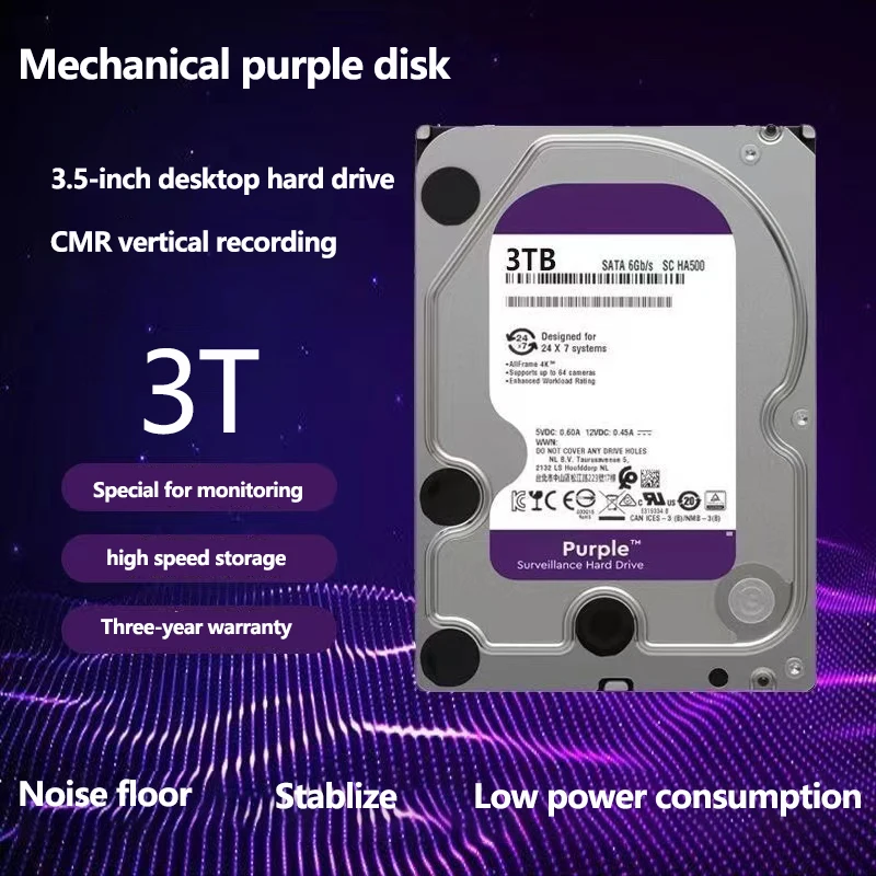 

W-D Purple 4TB Surveillance HDD 64M Cache SATAIII 6.0Gb/s 3.5" Digital Internal Hard Drive 1TB 2TB 3TB 4TB 6TB HD Harddisk