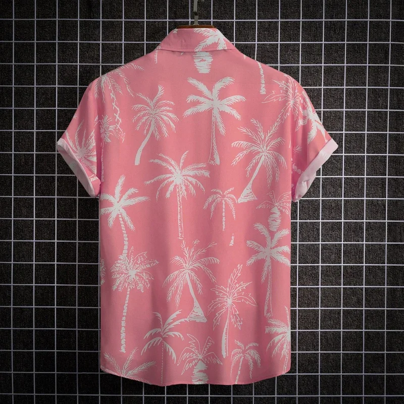 

Мужская розовая гавайская рубашка с принтом кокосового дерева, быстросохнущая рубашка с короткими рукавами, Повседневная пляжная одежда для отпуска с тропическим рисунком алохи