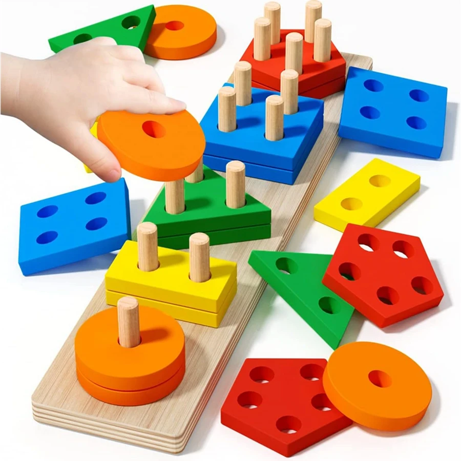 

Montessori Wooden Sorting Stacking Toys Puzzle For Toddlers And Kids Preschool Fine Motor Skill Toy For 1 Years