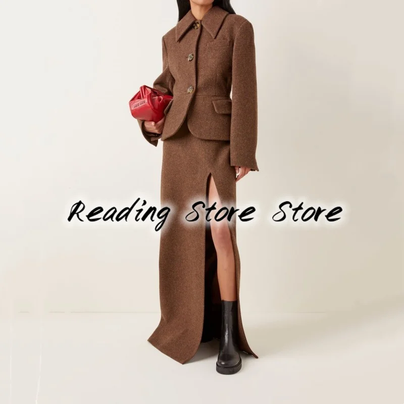Women's Fashion Three Buttons Solid Color Ol Wool Business Slim Two-Piece Set Lapel Formal Office Ladies Slit Maxi Dress 2022
Women's Fashion Three Buttons Solid Color Ol Wool Business Slim Two-Piece Set Lapel Formal Office Ladies Slit Maxi Dress 2022