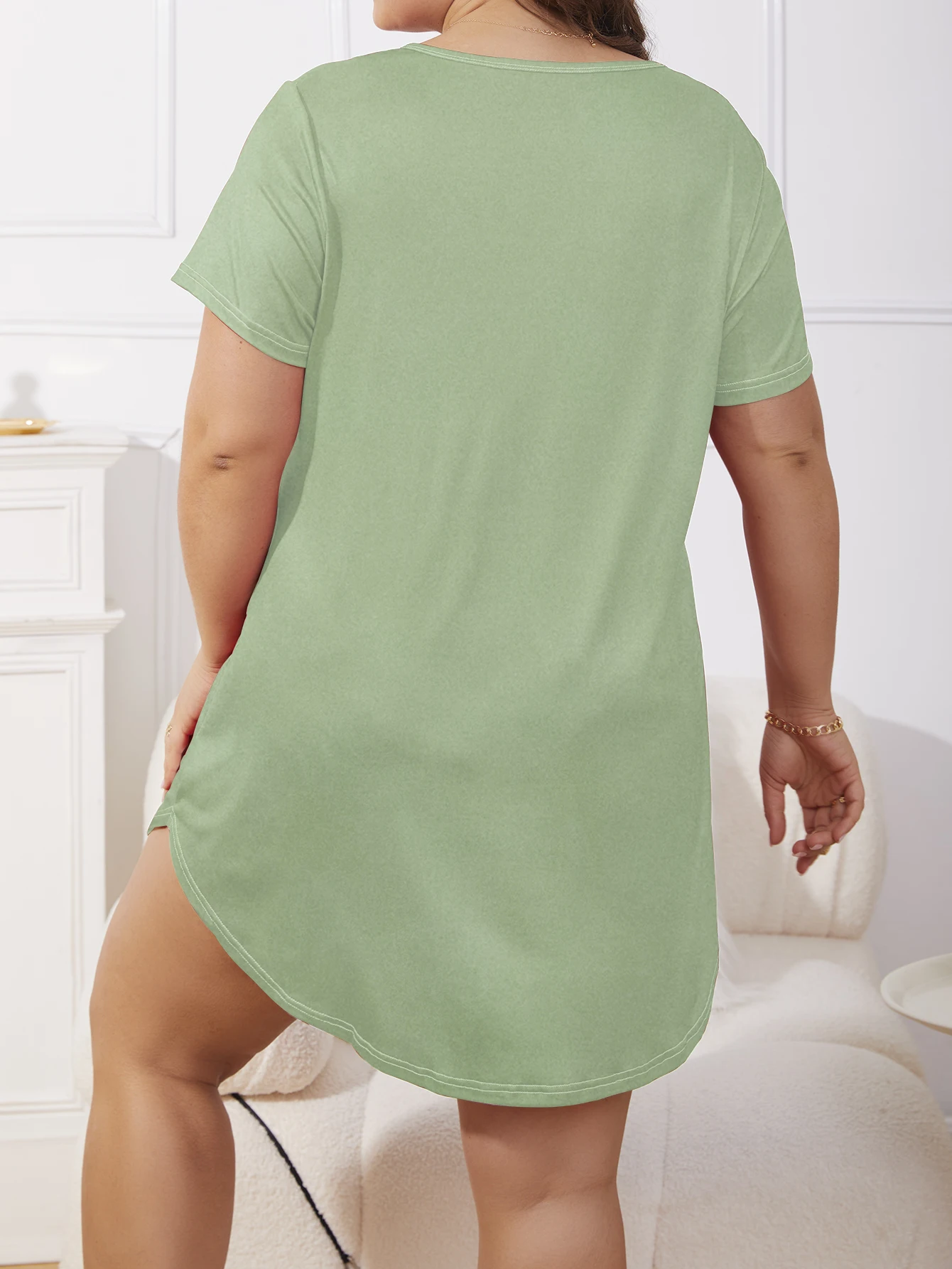 Large size women's summer round neck short sleeved printed short sleepwear for home wear Large size women's summer round neck short sleeved printed short sleepwear for home wear