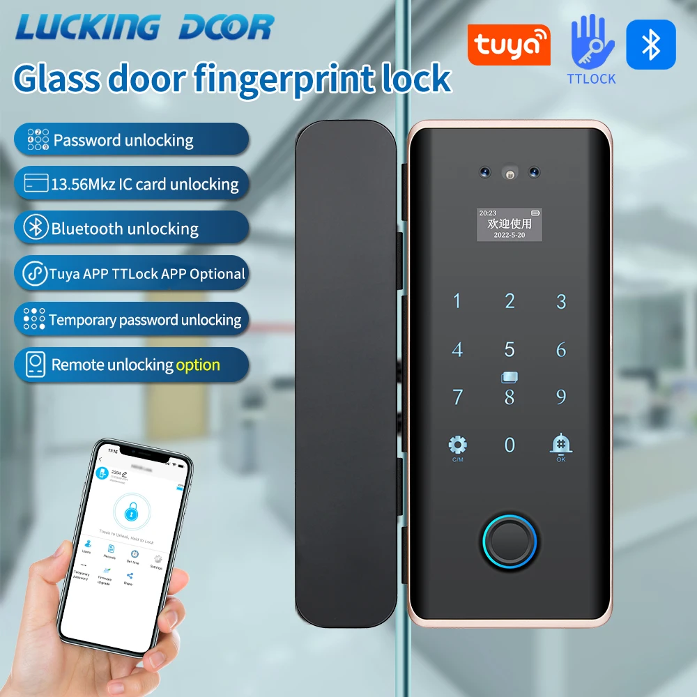 

Tuya BLE 3D Fingerprint & Facial Recognition Smart Digital Glass Door Lock Camera Face,Fingerprint,RFID Card,Password,APP Unlock