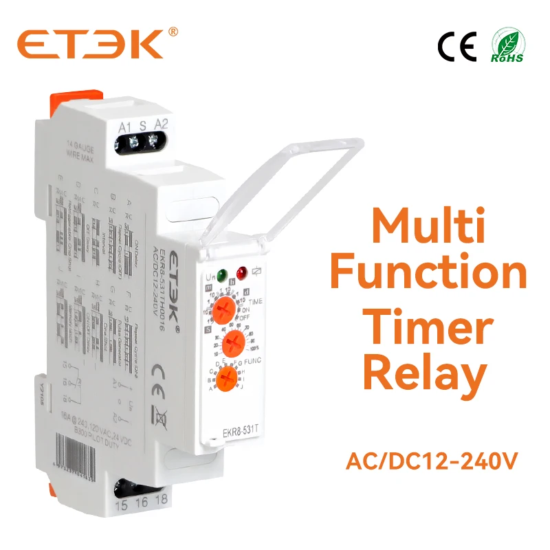 ETEK Multifunction Timer Relay with 10 Function Choices AC DC 12V 24V 220V 230V 16A SPDT Time Delay Relay Module EKR8-531
ETEK Multifunction Timer Relay with 10 Function Choices AC DC 12V 24V 220V 230V 16A SPDT Time Delay Relay Module EKR8-531