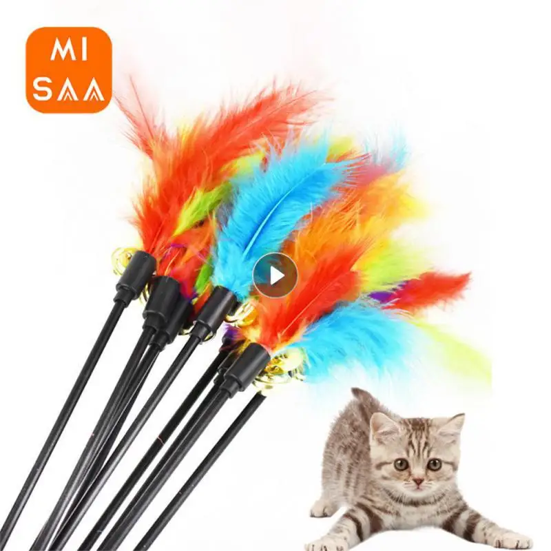 

1pcs Funny Kitten Cat Teaser Interactive Toy Rod with Bell Feather Toys For Pet Cats Stick Wire Chaser Wand Toy Random Color