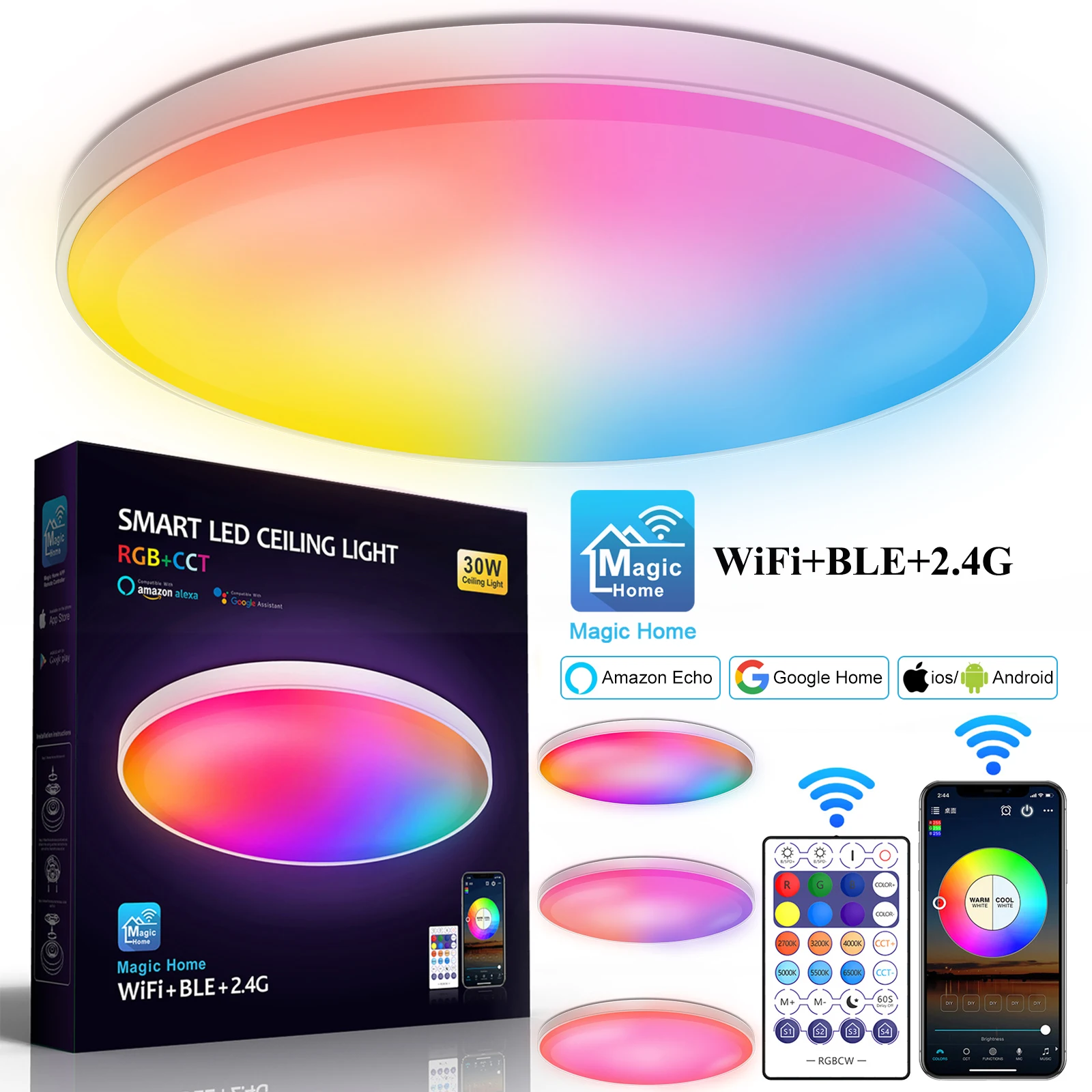 RGB+CCT Smart LED Ceiling Light 30W WiFi Flush Mount Ceiling Lamp 110V 220V Dimmable Low Profile Ambient Light for Living Room
RGB+CCT Smart LED Ceiling Light 30W WiFi Flush Mount Ceiling Lamp 110V 220V Dimmable Low Profile Ambient Light for Living Room