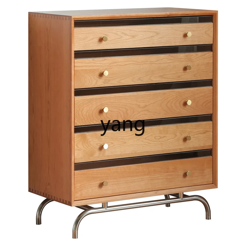 

Yhl Chest of Drawers Solid Wood Five-Bucket Cabinet Chest of Drawer Bedroom Locker Living Room Storage Cabinet Complete Set