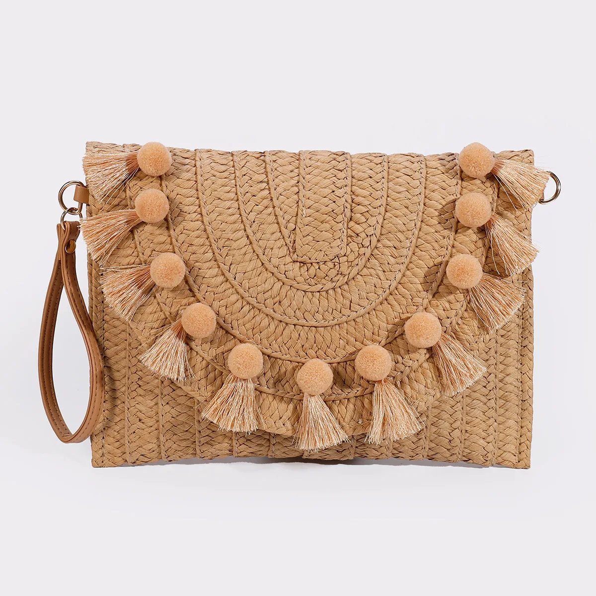 

Summer Tassel Straw Shoulder Bag for Women Tassels Wrist Pack Handbags 2023 Women Retro Woven Envelope Bag Beach Clutch Bag