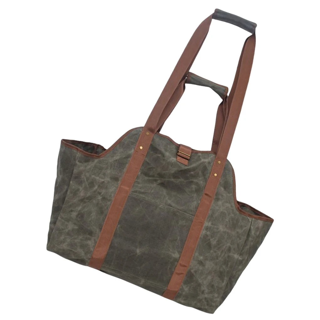 

Wax Canvas Tote Large Capacity Log Carrier Firewood Fireplace Bag