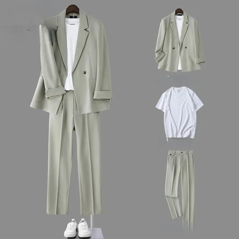 Korean Fashion Streetwear Hip Hop Casual Solid Color Suit Male Jacket Trousers 2 Piece Set Summer Tracksuit Clothes for Men V69
Korean Fashion Streetwear Hip Hop Casual Solid Color Suit Male Jacket Trousers 2 Piece Set Summer Tracksuit Clothes for Men V69