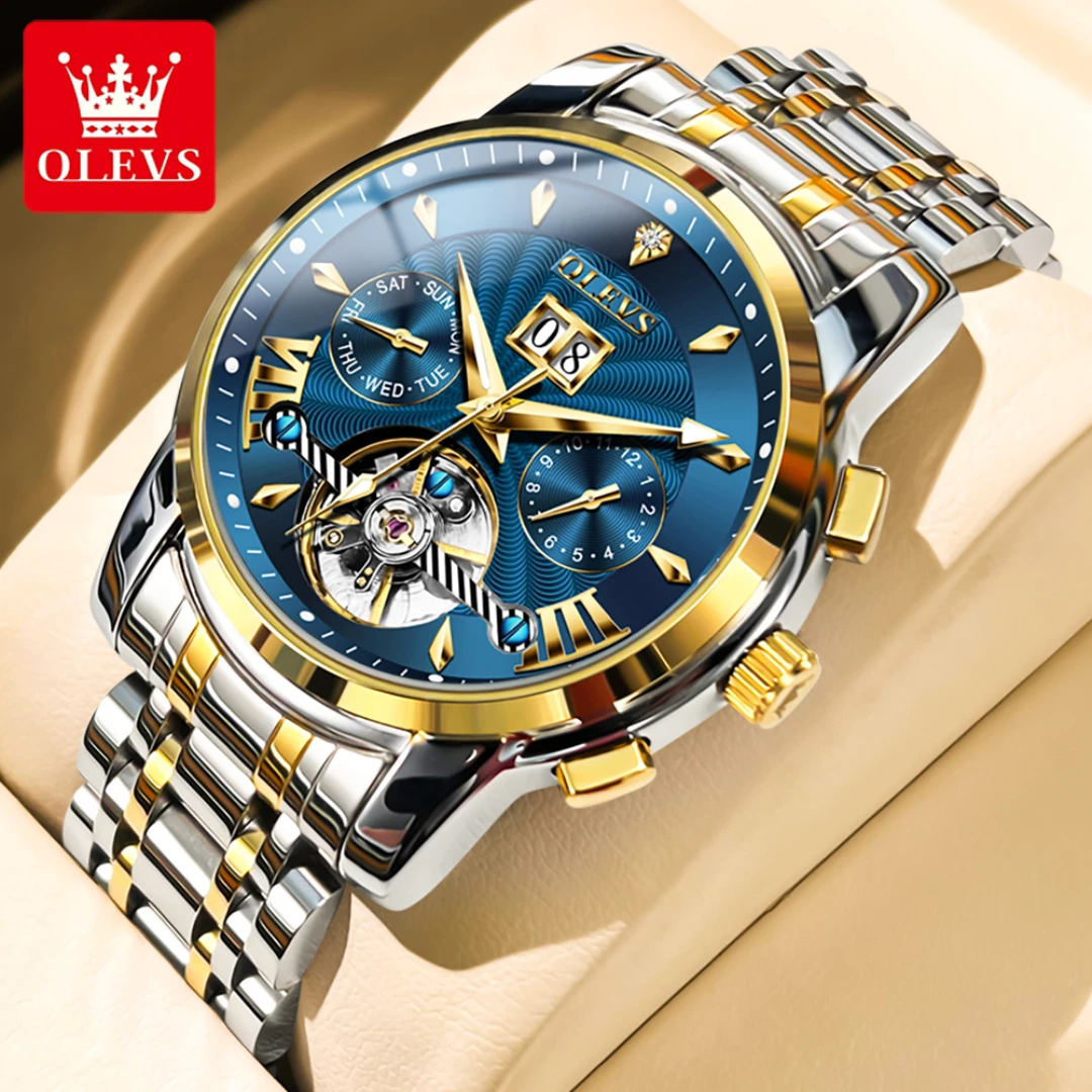 

OLEVS 9965 Mechanical Fashion Watch Gift Round-dial Stainless Steel Watchband Month Display Week Display Calendar