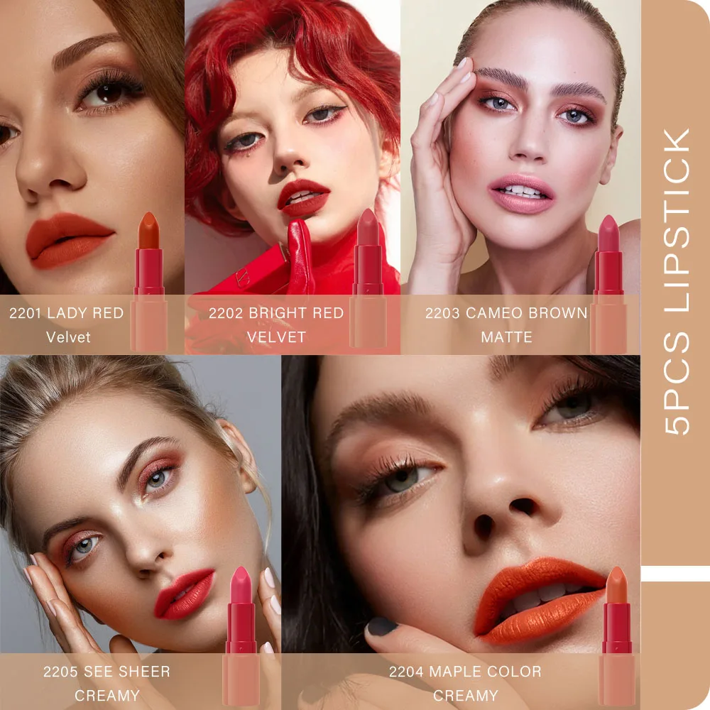 Beauty Matte Lipstick Set 5 Colors Velvet Smooth Nude Lip Stick Waterproof Long Lasting Moisturizer Pigmented Pink Lip Makeup
Beauty Matte Lipstick Set 5 Colors Velvet Smooth Nude Lip Stick Waterproof Long Lasting Moisturizer Pigmented Pink Lip Makeup