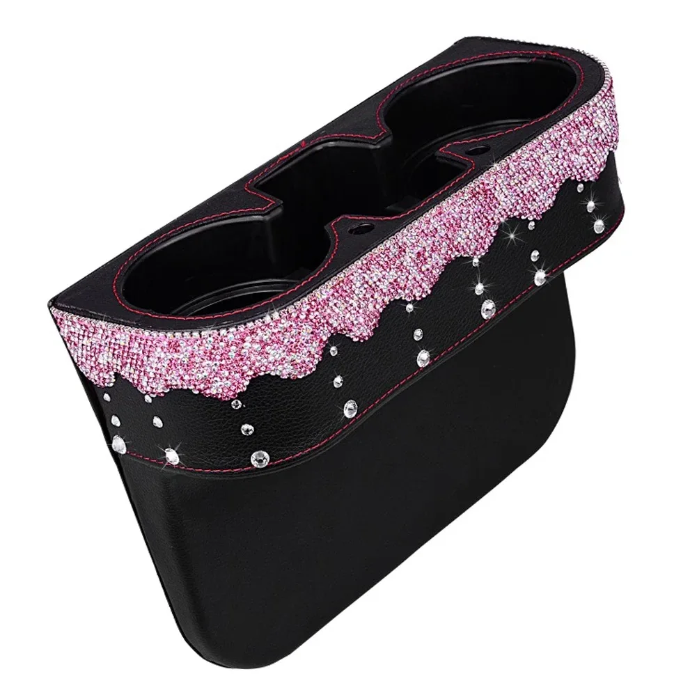 

Leather Seat Crevice Storage Box Bag with Luxury Crystals Drink Cup Mobile Phone Organizer Car Interior Accessories