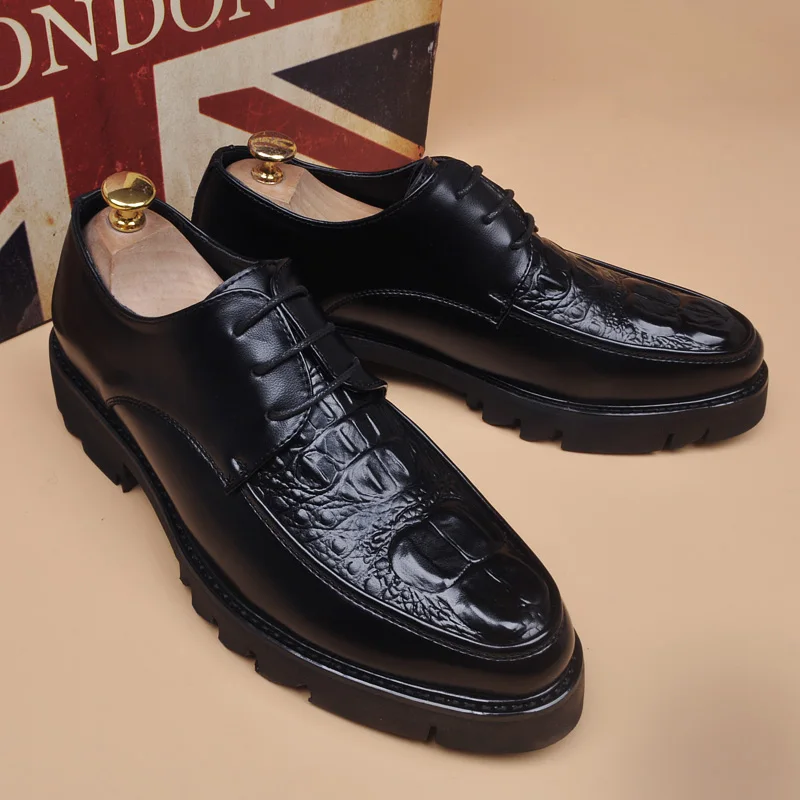 

Туфли дерби мужские кожаные, роскошные модные деловые, классические, на шнуровке, платформа, дизайнерская обувь